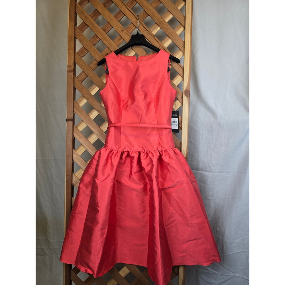 Karl Lagerfeld Paris Fit & Flare Dress Womens 0 Red Sleeveless Belted - NEW